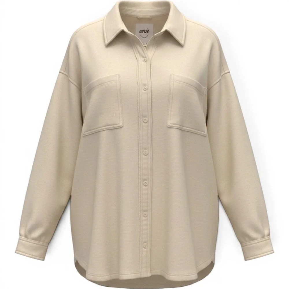Aerie‎ Women Cream Beige Oversized Fleece Shirt Jacket Shacket Large Long Sleeve
